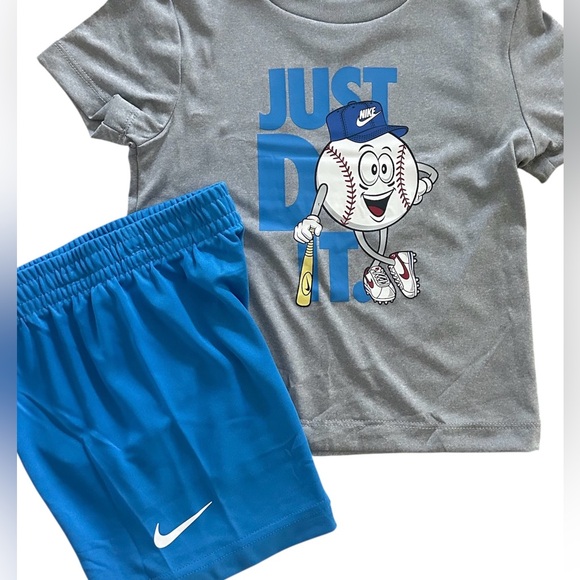 *New* Nike ⚾️ Boys 3T Dri-FIT 2PC Shorts Set Gray Blue Baseball Just Do It NWT - Picture 3 of 3